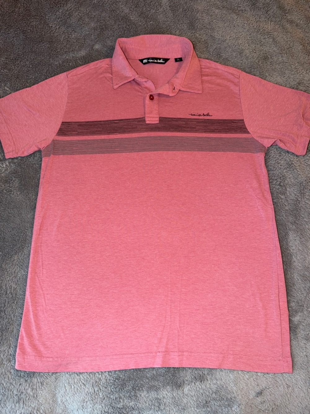 Travis Mathew Pink Heather Stripe Polo